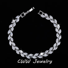 Load image into Gallery viewer, CWWZircons New Trendy 2019 Cubic Zirconia Jewelry Silver Color Leaf Charm CZ Crystal Female Bracelets Bangles for Women CB060
