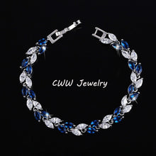 Load image into Gallery viewer, CWWZircons New Trendy 2019 Cubic Zirconia Jewelry Silver Color Leaf Charm CZ Crystal Female Bracelets Bangles for Women CB060