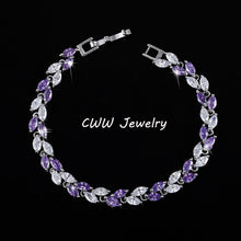 Load image into Gallery viewer, CWWZircons New Trendy 2019 Cubic Zirconia Jewelry Silver Color Leaf Charm CZ Crystal Female Bracelets Bangles for Women CB060