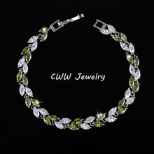 Load image into Gallery viewer, CWWZircons New Trendy 2019 Cubic Zirconia Jewelry Silver Color Leaf Charm CZ Crystal Female Bracelets Bangles for Women CB060