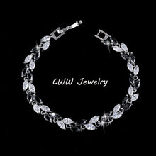 Load image into Gallery viewer, CWWZircons New Trendy 2019 Cubic Zirconia Jewelry Silver Color Leaf Charm CZ Crystal Female Bracelets Bangles for Women CB060