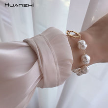 Load image into Gallery viewer, HUANZHI 2019 New Baroque Irregular Imitation Pearls Gold Metal Link Chain Bracelets for Women Girl Summer Party Jewelry