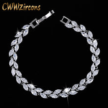 Load image into Gallery viewer, CWWZircons New Trendy 2019 Cubic Zirconia Jewelry Silver Color Leaf Charm CZ Crystal Female Bracelets Bangles for Women CB060